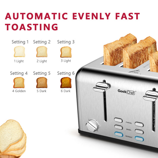 Stainless Steel Extra-Wide Slot Toaster with Dual Control Panels