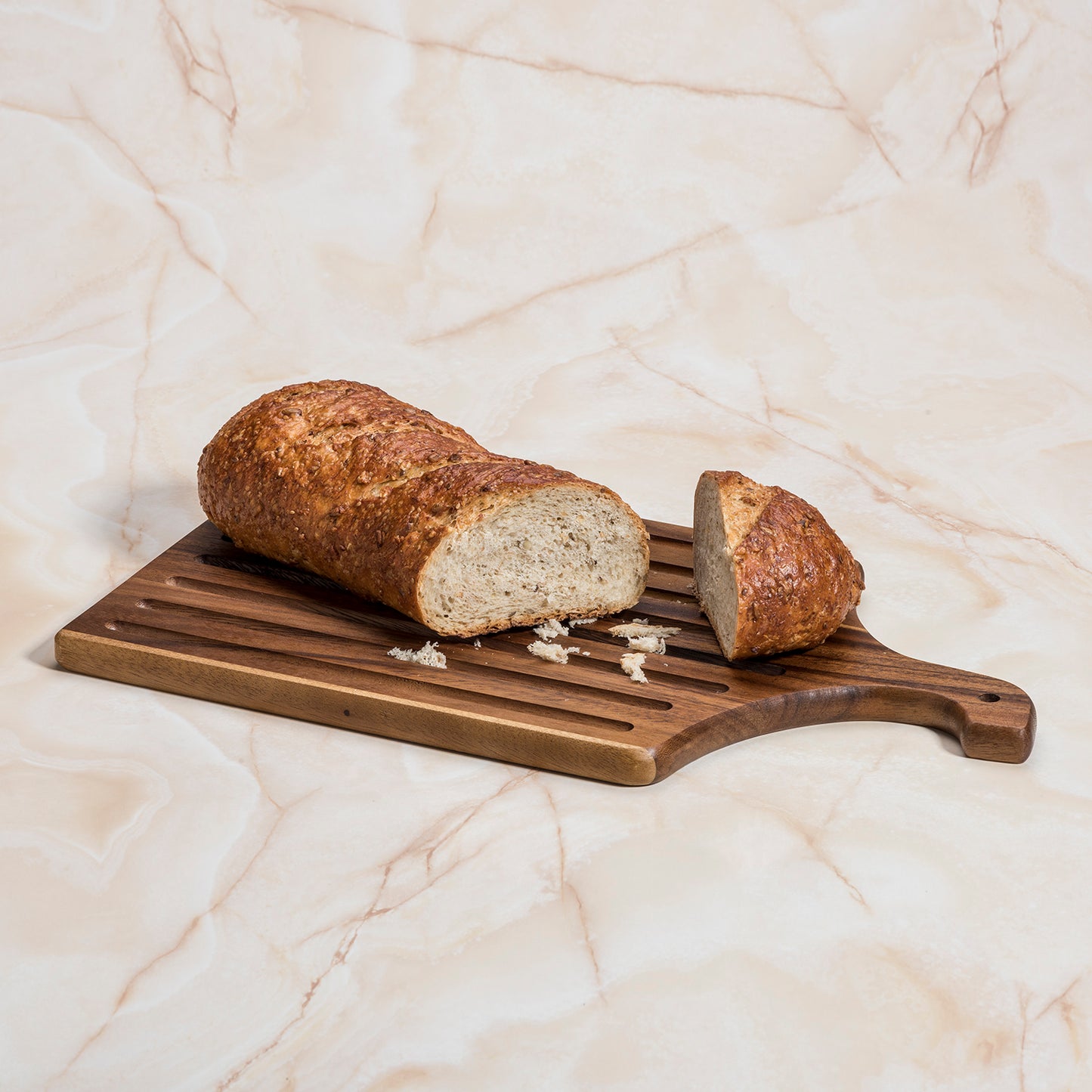 Acacia Wood Slotted Bread Board 10" x 18" | Kitchen + Metal