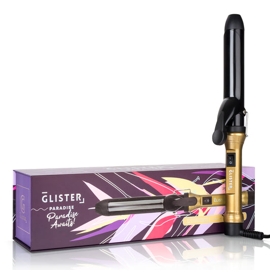 Hair curling iron with Glistner packaging on a white background