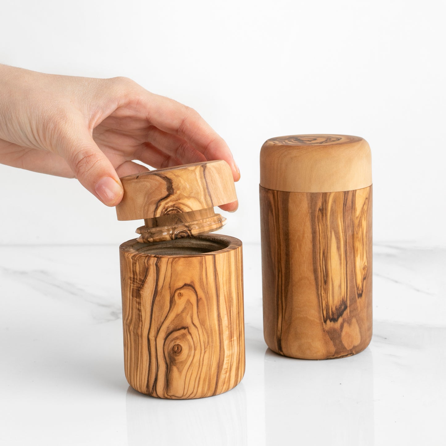 Containers & Organizers | Handcrafted Olive Wood Spice Box with Thread for Rustic Kitchen Charm | Kitchen + Metal