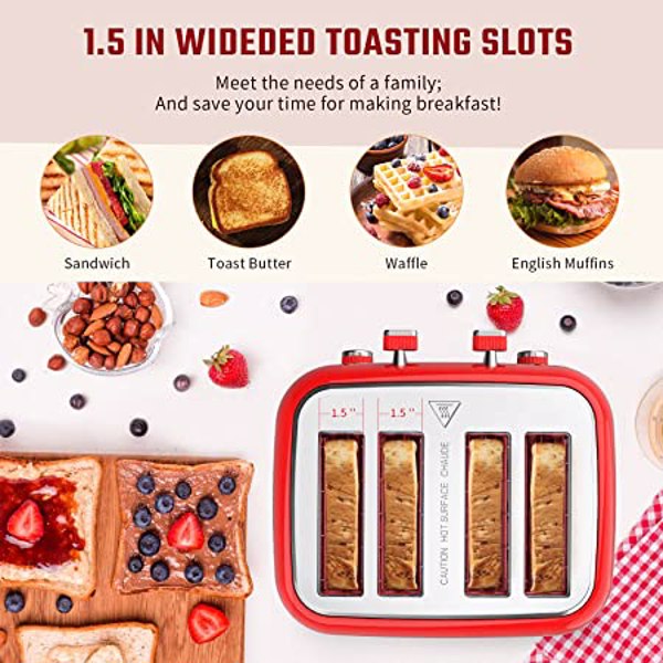 Retro Toaster Extra Wide Slot Independent Temperature Control Toaster | Toasters | Under $100 | Kitchen + Metal