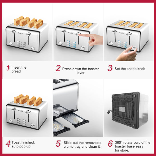 Stainless Steel Extra-Wide Slot Toaster with Dual Control Panels