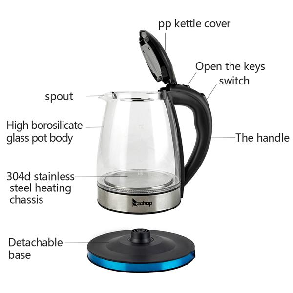 110V 1500W 1.8L Electric Glass Kettle with mesh filter