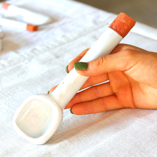 Ceramic Handmade Spoons in White and Terracotta | Kitchen + Metal
