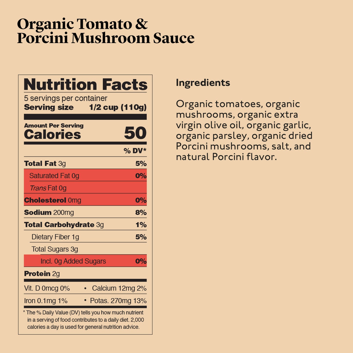 Delicious & Sons Organic Tomato & Porcini Mushroom Sauce 18.70 oz. | Kitchen + Metal