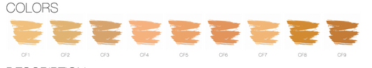 Color swatch chart with various beige and brown tones labeled from CF1 to CF8.