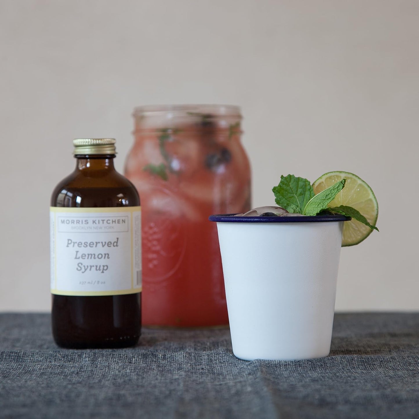 limon flavor syrup in a white glass cup
