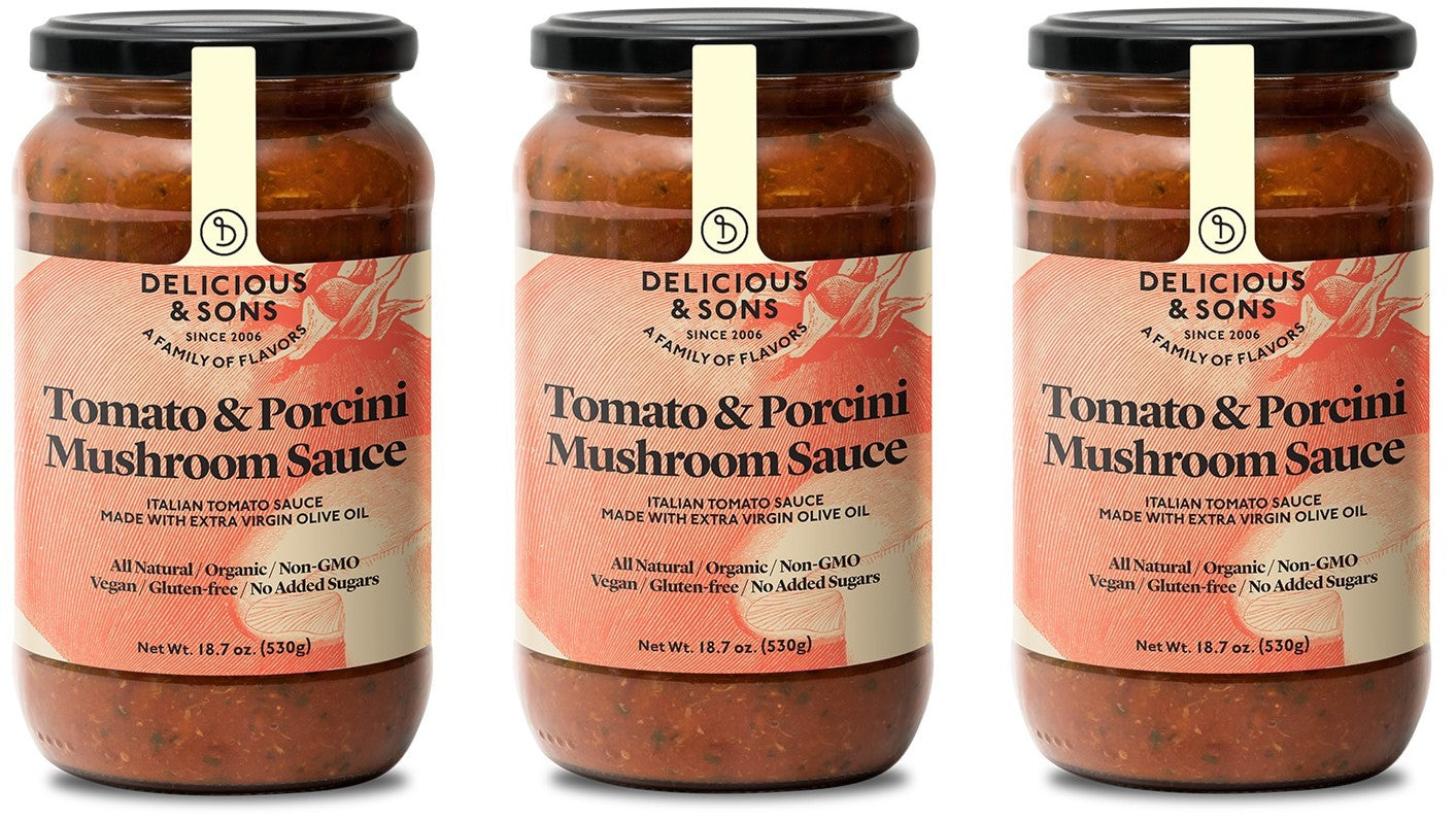 Delicious & Sons Organic Tomato & Porcini Mushroom Pasta Sauce 3 Pack | Kitchen + Metal