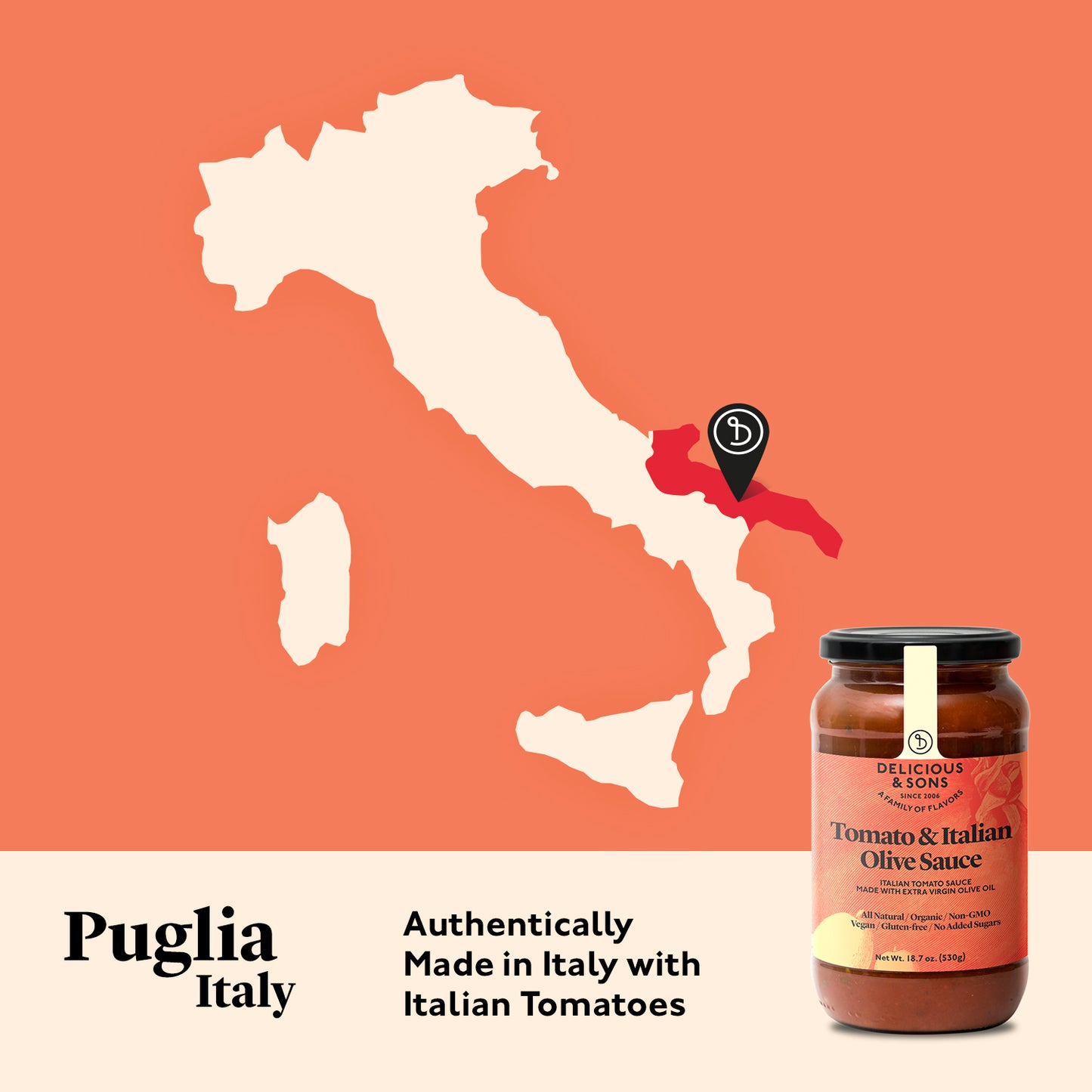 Delicious & Sons Organic Tomato & Italian Olive Sauce 18.70 oz. | Kitchen + Metal