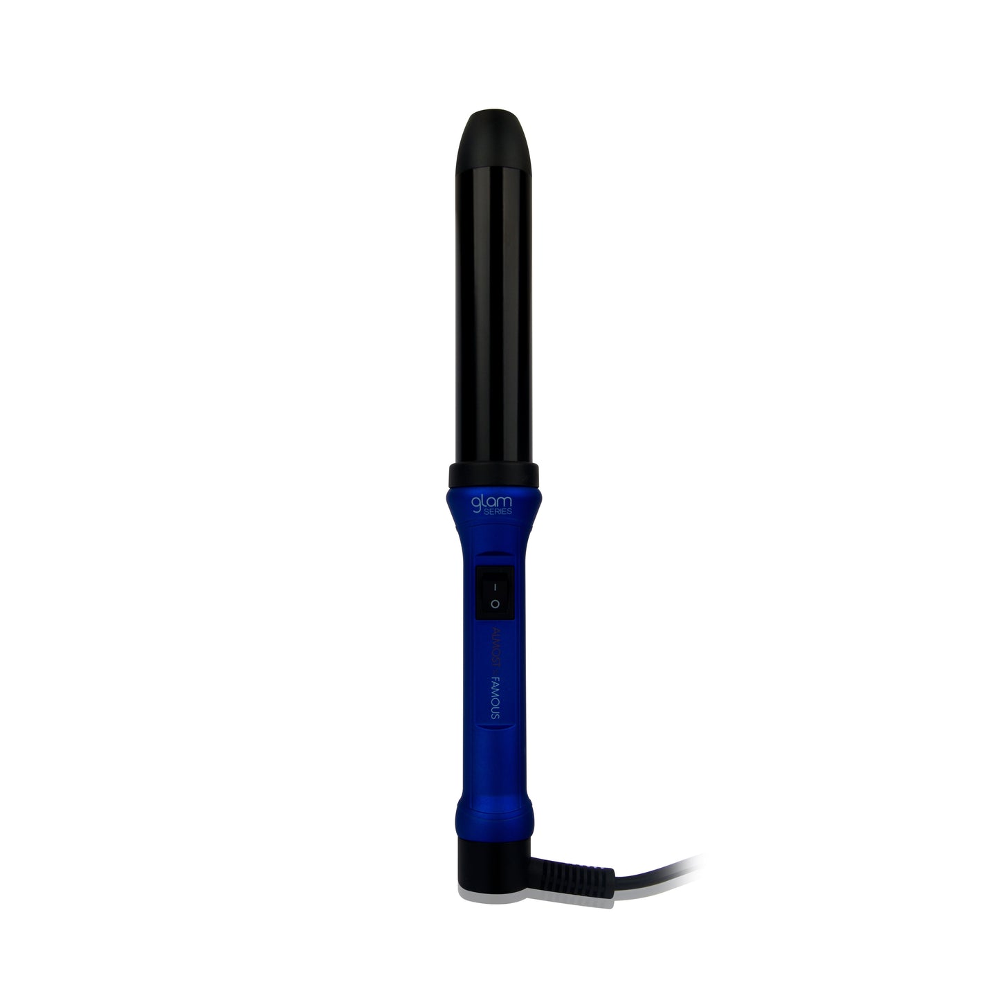 Blue and black hair straightener on a white background