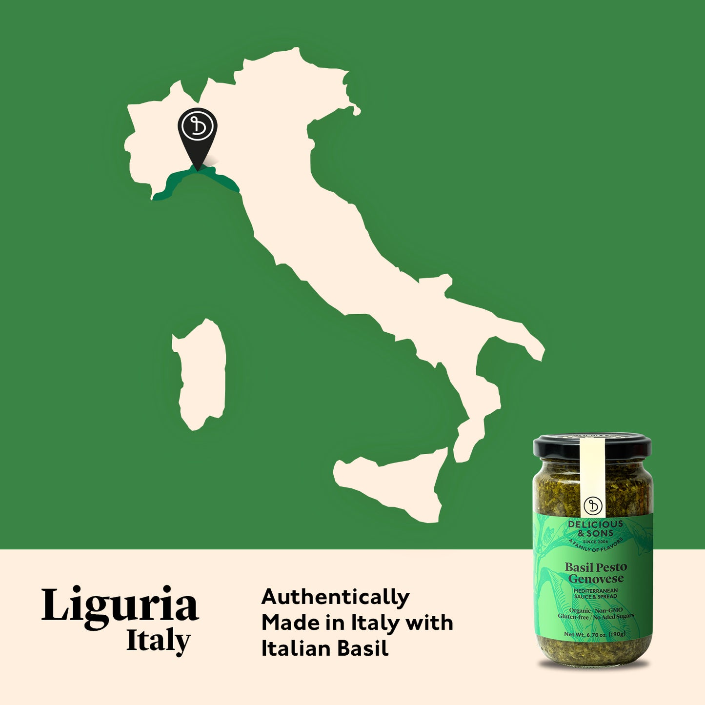 Delicious & Sons Organic Basil Pesto Genovese 6.70 oz. | Kitchen + Metal