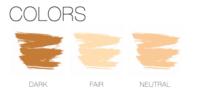 Three color swatches labeled 'Dark', 'Fair', and 'Neutral' on a white background.