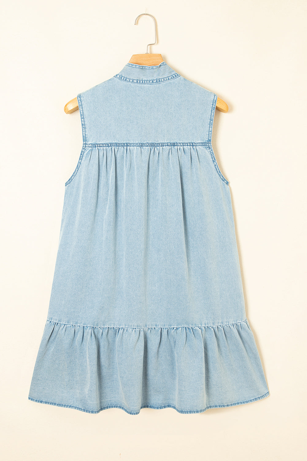 Beau Blue Bowknot Neck Ruffle Sleeveless Mini Dress