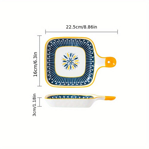 Stylish Ceramic Dinner Plate with Handle Flower Design
