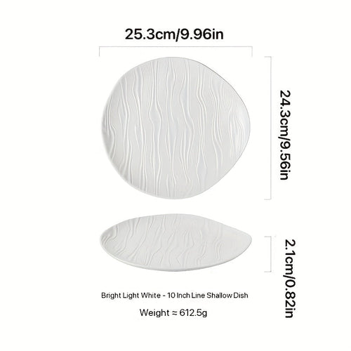 Elegant White Ribbed Ceramic Plate for Dining