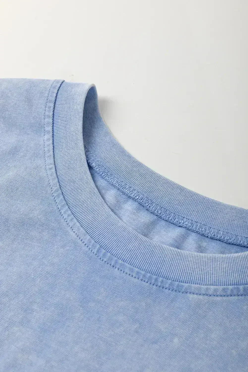 Sky Blue Mineral Wash Flower Patchwork Mini T Shirt Dress