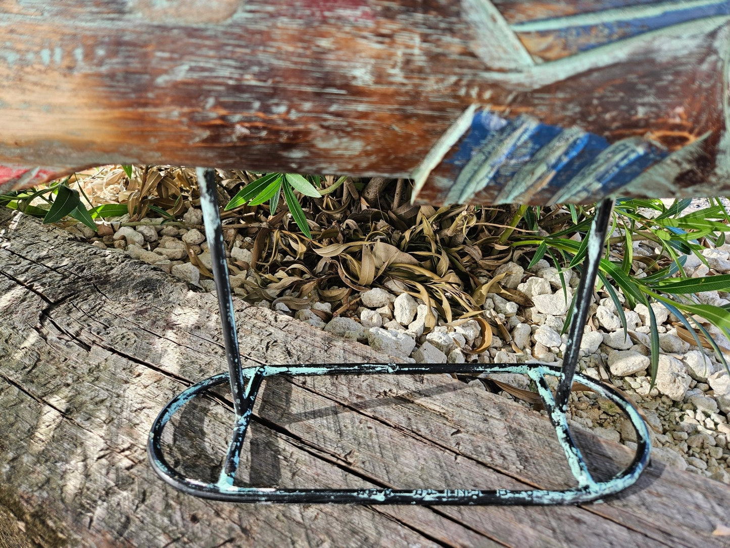 Decorative Wooden Multicolor Fish Sculpture on Stand – 31" x 14"