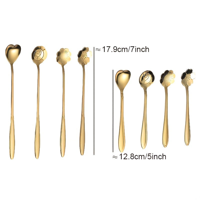Set of 4 Cherry Blossom Stainless Steel Dessert Spoons