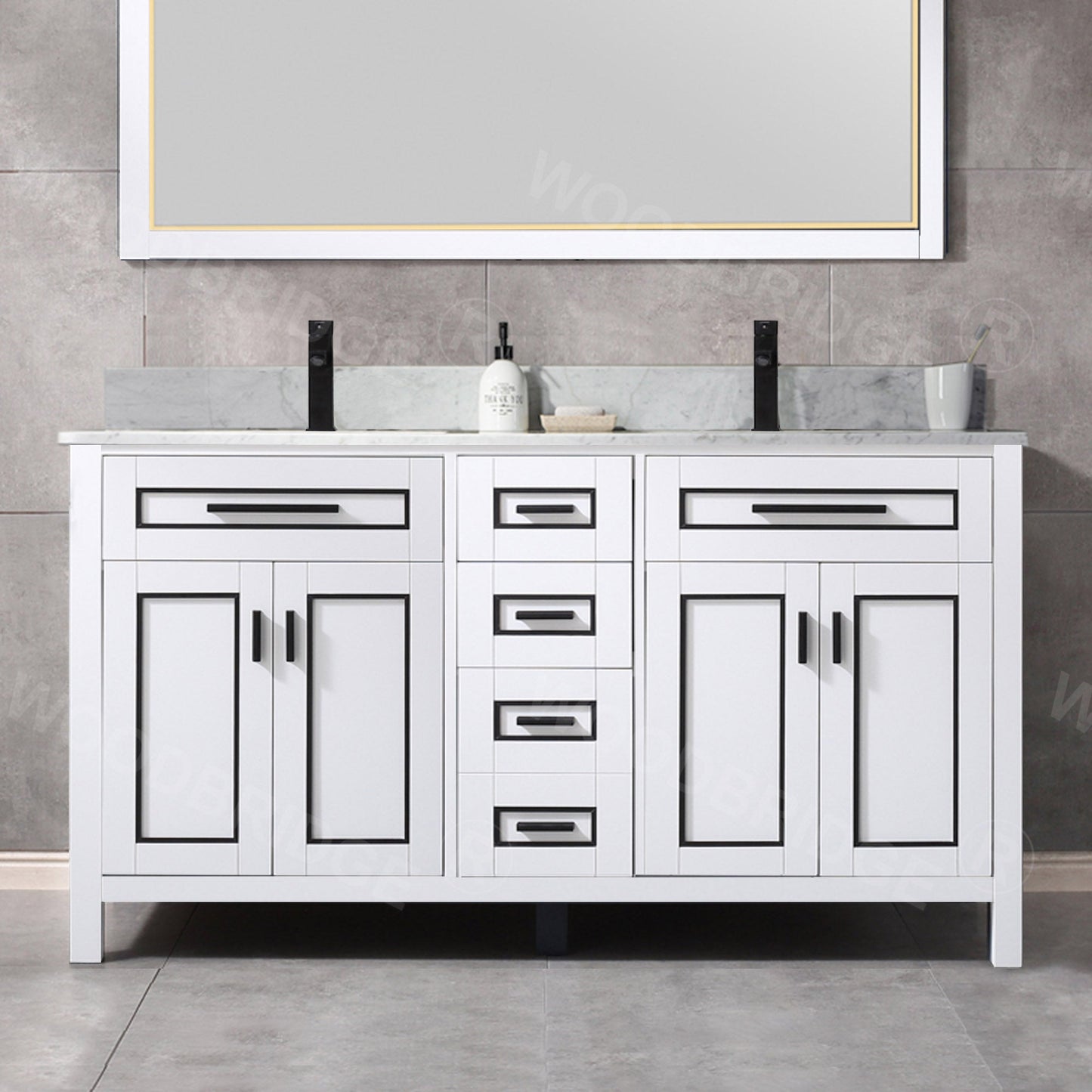 WOODBRIDGE Milan 61” Floor Mounted Single Basin Vanity Set with Solid Wood Cabinet