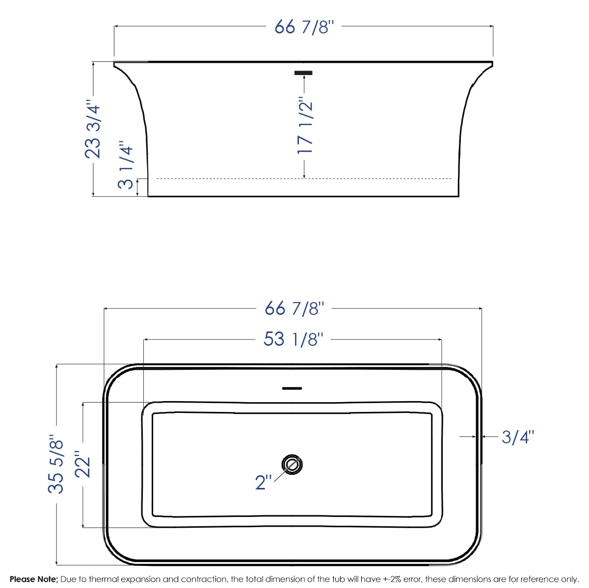 ALFI brand AB9942 67" White Rectangular Solid Surface Smooth Resin Soaking Bathtub