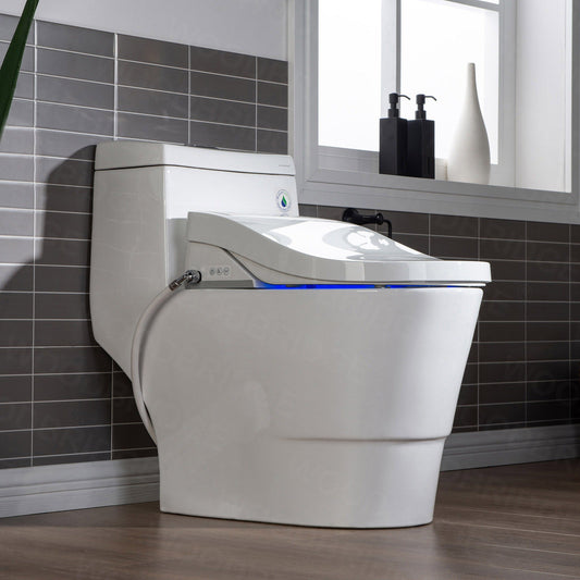 WOODBRIDGE T-0008 Luxury Bidet Toilet, Elongated One Piece Toilet with Advanced Bidet Seat, Chair Height, Smart Toilet Seat with Temperature Controlled Wash Functions and Air Dryer
