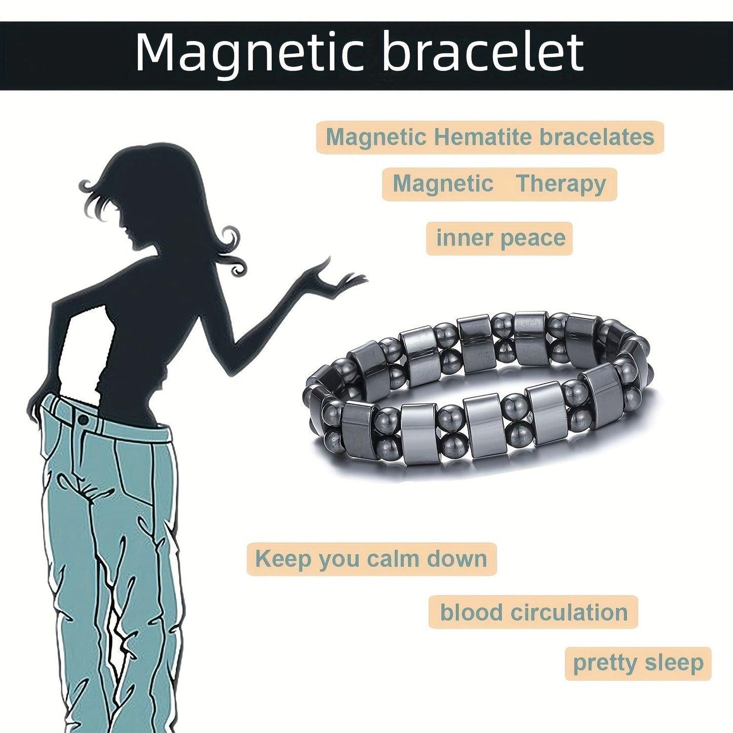 Magnetic Hematite Bracelet, Adjustable Design Magnetic Bracelet Reduce Puffiness Help Calm Down Blood Circulation Better Sleep, Fit For Most People