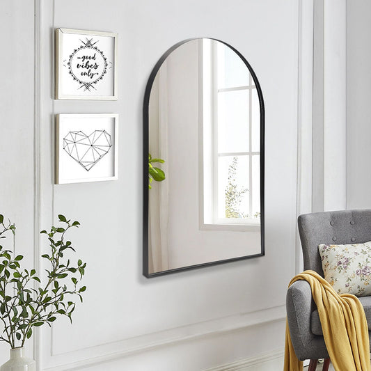 Arched Wall Mirror, 24"×36" Bathroom Mirror Deep Frame, Modern Dresser Mirror Wall Mounted Decor Metal Frame for Bedroom Living Room Entryway Fireplace Mantel Dining Room