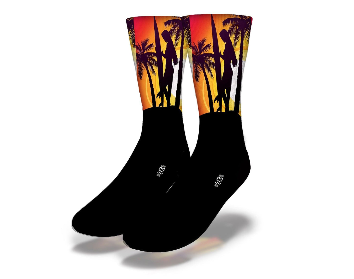 SUNSET SURFER GIRL Fun Surfing Socks