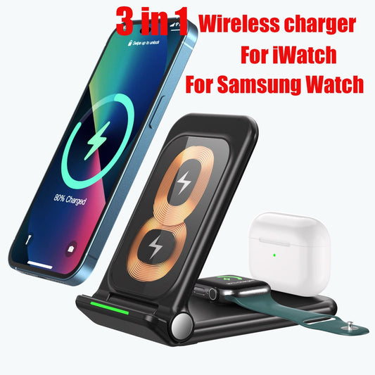 Wireless Chargers 3 in 1 Induction Charger Station for Samsung S22 Ultra Apple Watch Airpods 3 iPhone 14 Pro Max 13 12 11 Xiaomi