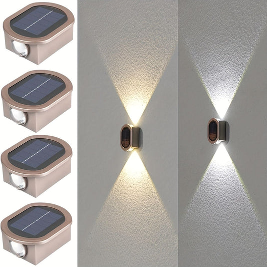 1pc 2 LEDs Solar Wall Light UP And Down Illuminate Outdoor Sunlight Sensor Lamp Waterproof Modern Nordic Style Decor For Home Garden Porch (Warm White & Cold White) (Bronze)