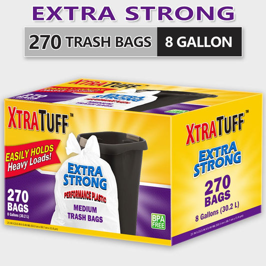 Boxed Disposable Garbage Bag 270 Pieces Puncture Tear Resistant Trash Bags, 8 Gallon Capacity, Kitchen Drawstring Garbage Bags Fresh Clean Scent With Lemon Mint Scent