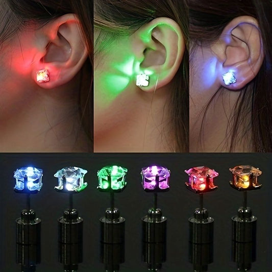 1 Pair, Cool Colorful Flashing Earrings With LED Lights, Colorful Color Change Earrings, New Fashion Unisex Nightlight Party Zircon Earrings, Glow In The Dark Party Supplies