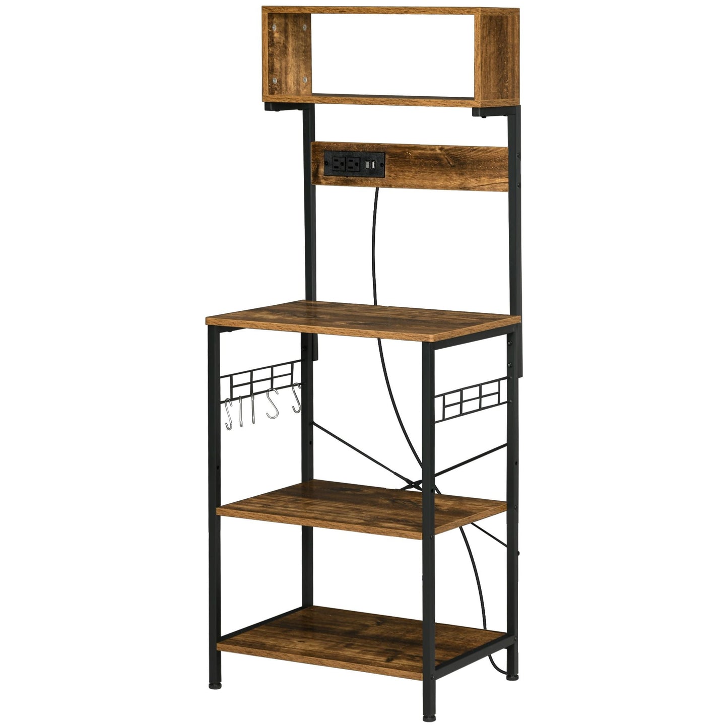 HOMCOM Baker's Rack with Power Outlet, USB Charging, Microwave Stand, Coffee Bar & Adjustable Shelves