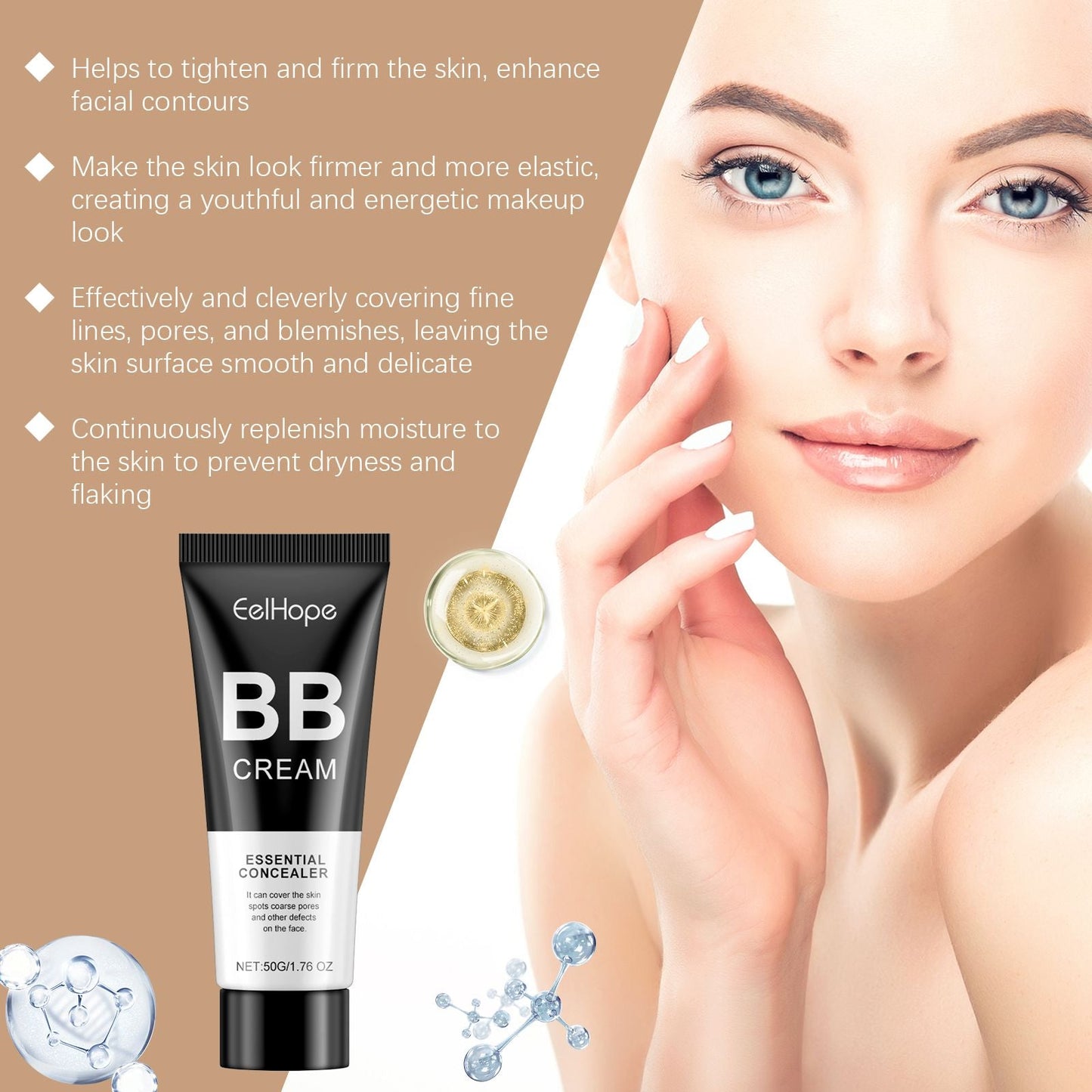 Eelhope (natural color colour)Concealer Bb Cream Series Oil Control Lightweight Concealer Brightening Skin Daily Lazy Skin Bb Cream