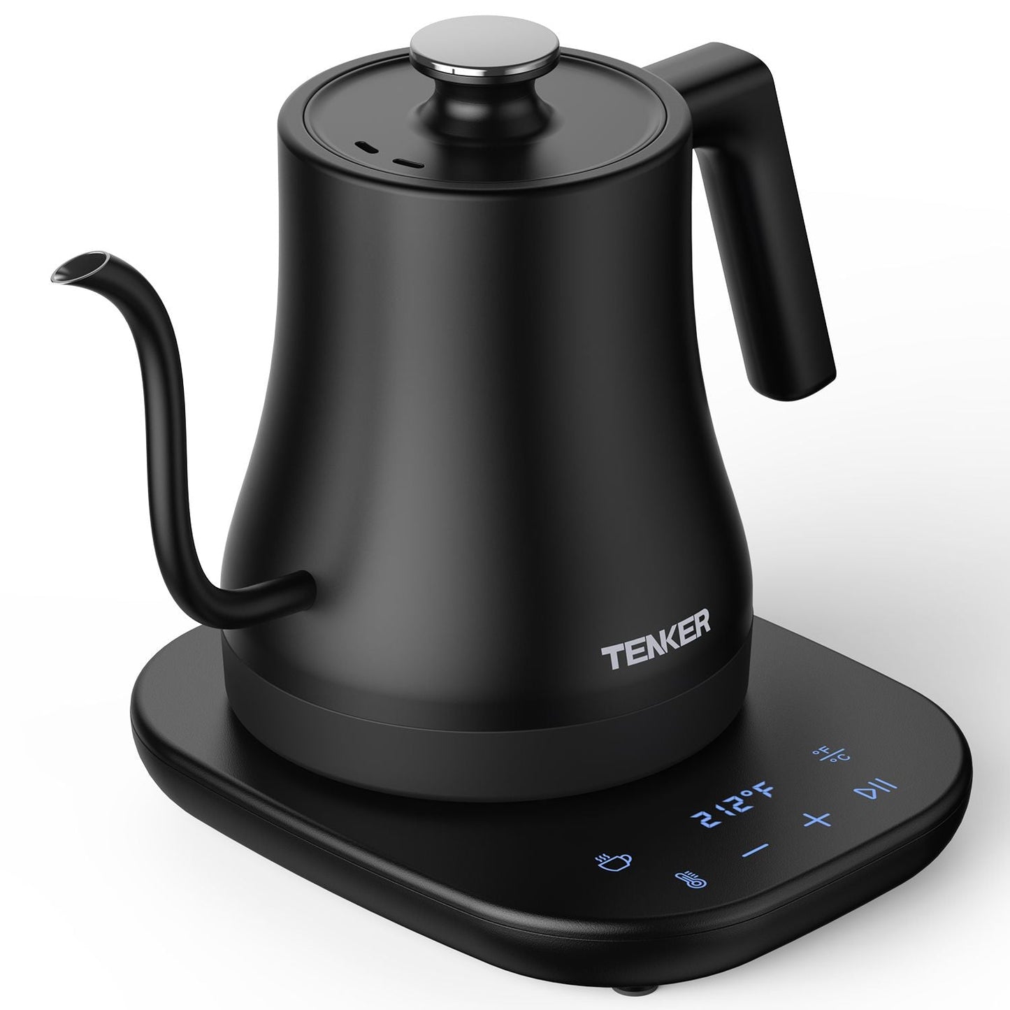 Electric Gooseneck Kettle Temperature Control Pour-Over Tea Kettle for Coffee Brewing; Stainless Steel Inner; 1300W Rapid Heating; Temp Holding Matte Black