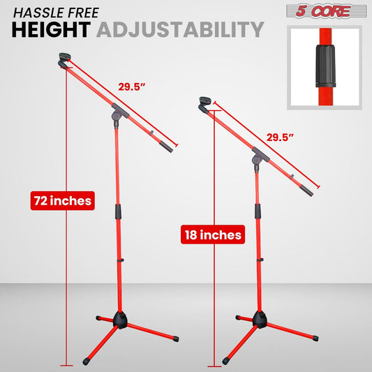5 Core Tripod Mic Stand Floor Adjustable 18 to 72 Inches Sturdy Boom Arm Holder Microphone Stands Pedestal Para Microfono for Singing MS 080 RED