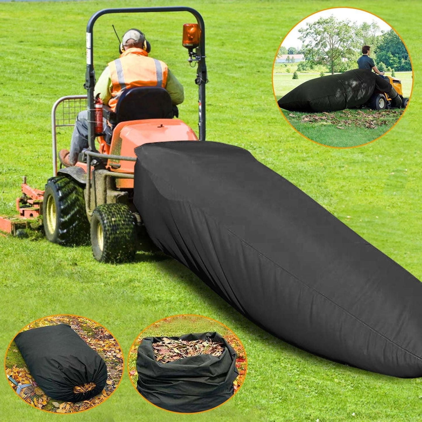 Lawn Tractor Leaf Bag 54 Cubic Feet Standard Garden Waste Collection Bag w/ 112in Opening For Fast & Easy Leaf Collection Riding Lawn Mower Rubbish Bag Outdoor