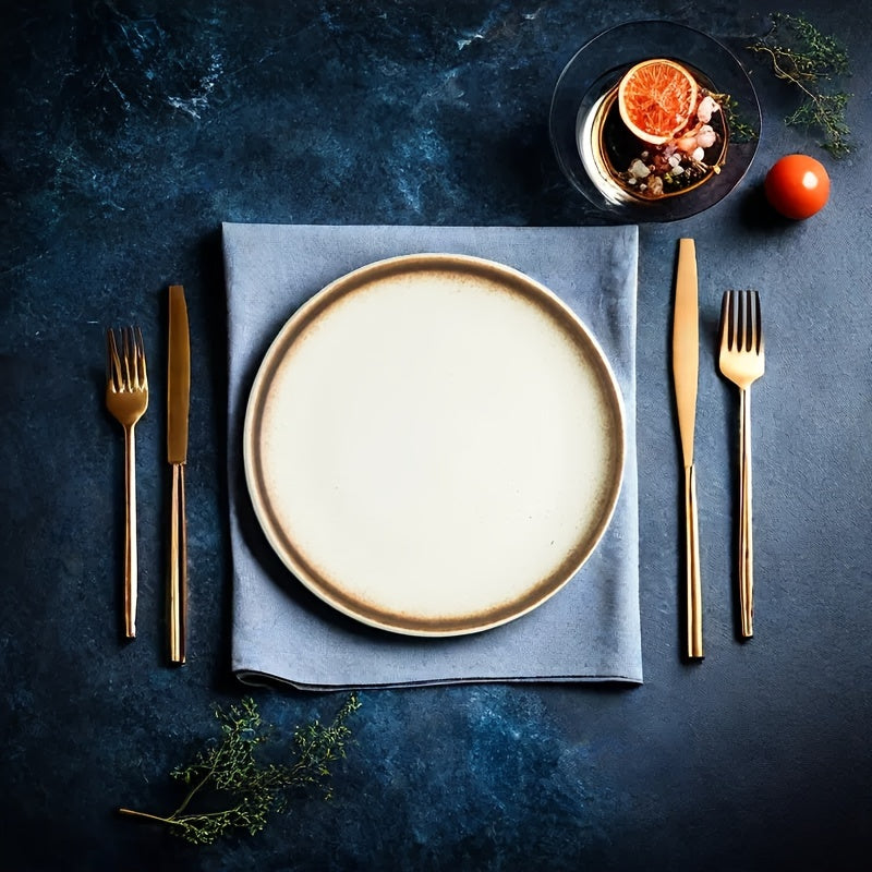 4Piece Mocha Gold 8Inch Ceramic Dinner Plate Set