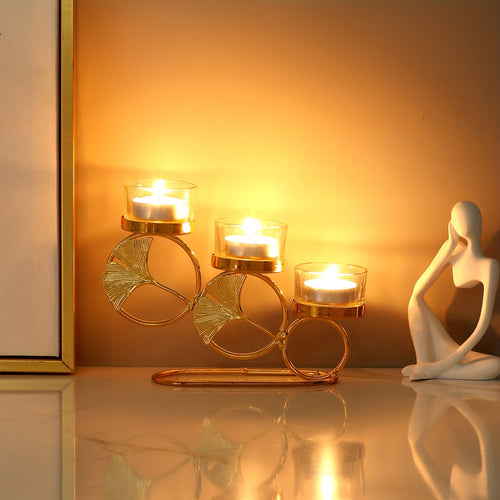 Elegant Ginkgo Leaf Candle Holder with Trio Cups Decor