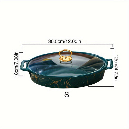 Elegant Marble Ceramic Oval Casserole Dish with Lid
