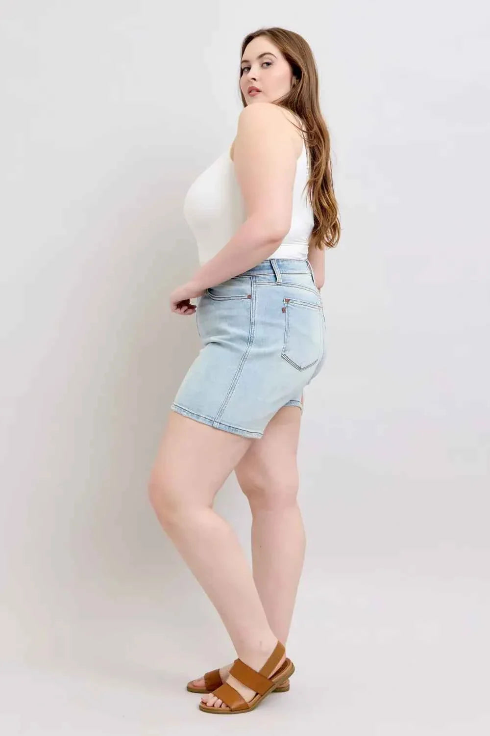 Judy Blue Plus Size Denim Shorts with Pockets - Full Size 2 Button Design