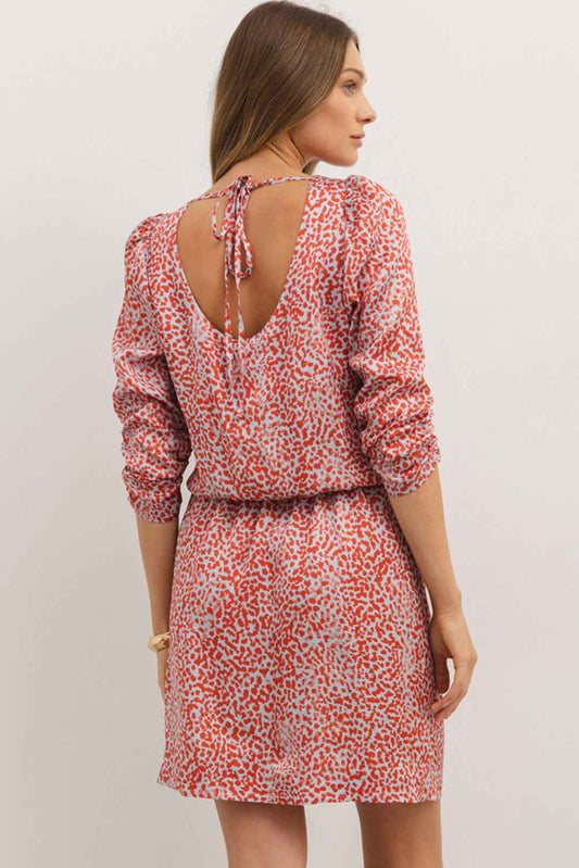 Tomato Red Leopard Print Dress with Side Slit Mini Design