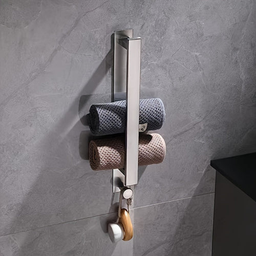 Sleek WallMounted Stainless Steel Towel Rack with Hook