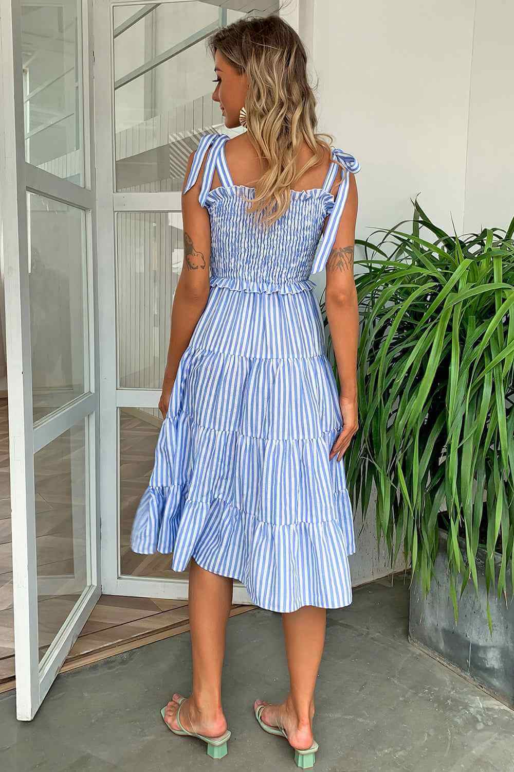 Striped Tie Shoulder Dress