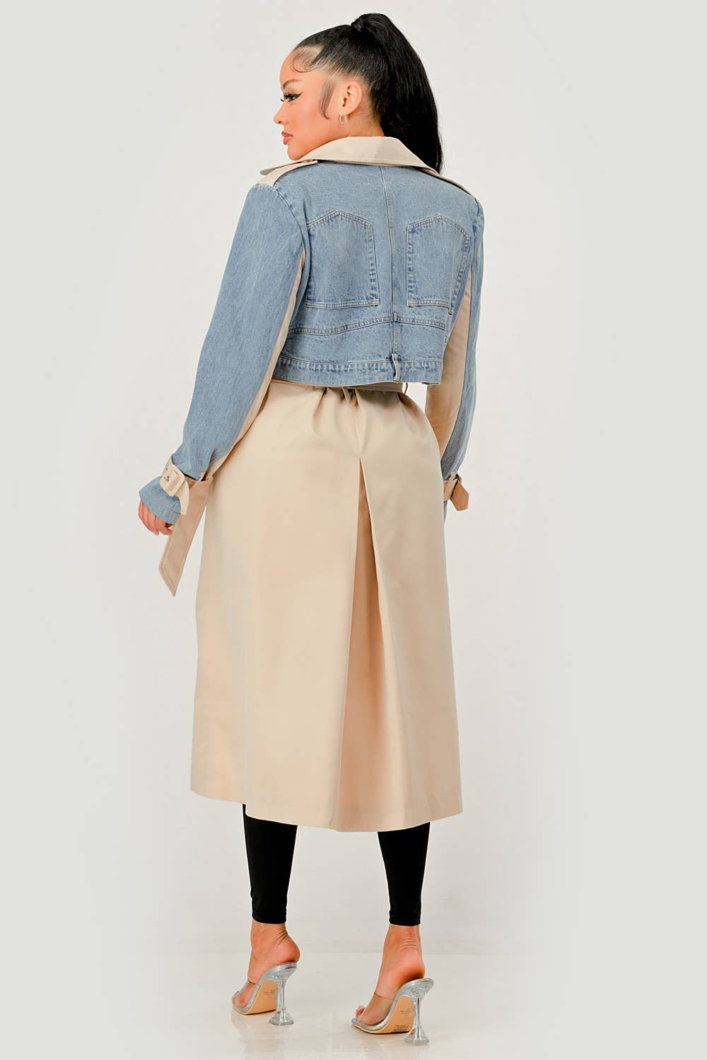 Denim Contrast Belted Trench Coat