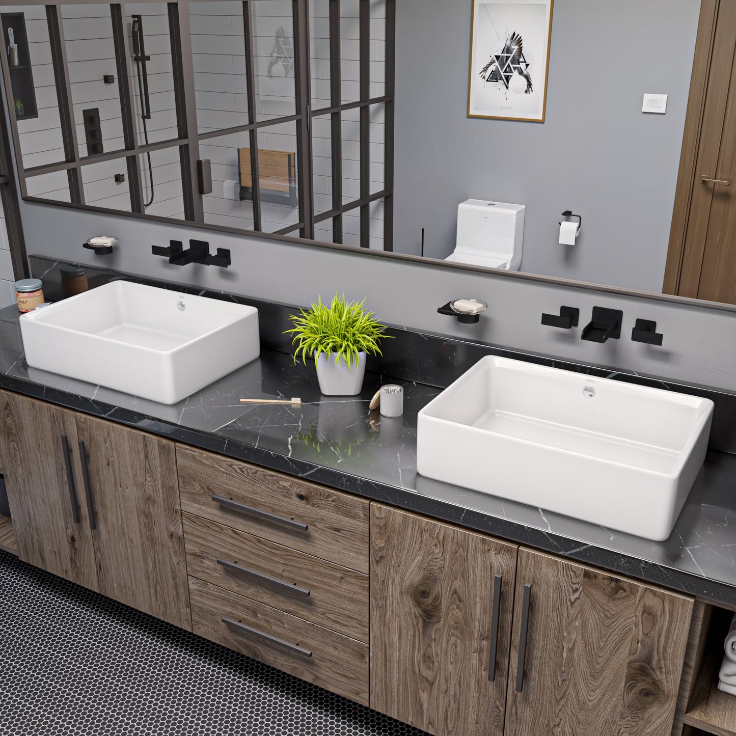 EAGO BA131 20" RECTANGULAR CERAMIC ABOVE MOUNT BASIN VESSEL SINK