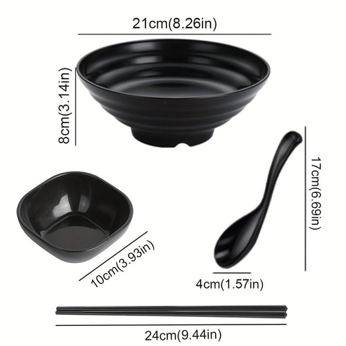 Elegant Ramen Bowl Set with Chopsticks and Saucers