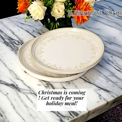 Artena Floral Embossed Ceramic Dinner Plate Set 27cm 22cm Microwave