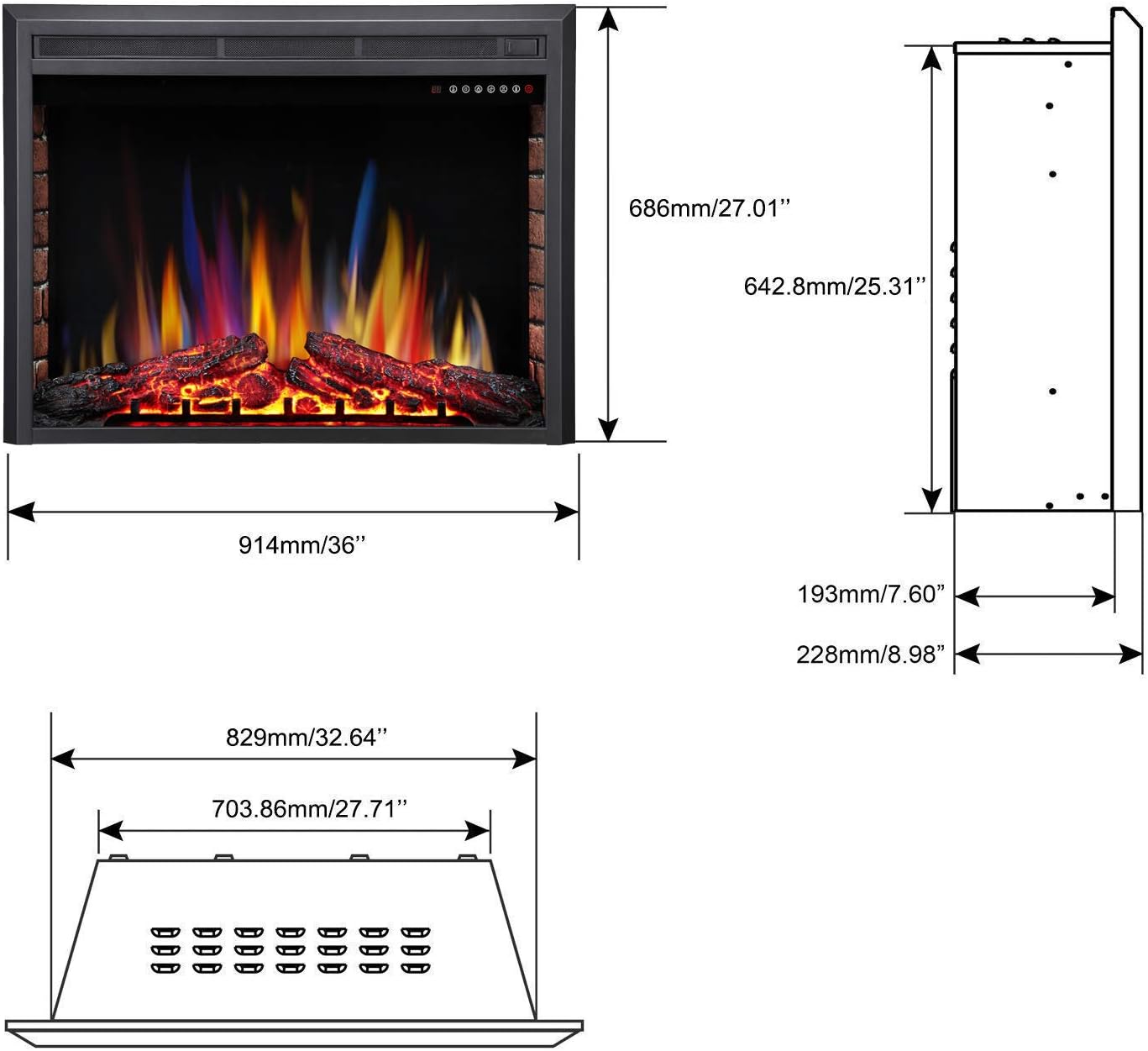 Electric Fireplace Insert Adjuatble Flame Colors 936A,939A,936BXB,939BXB