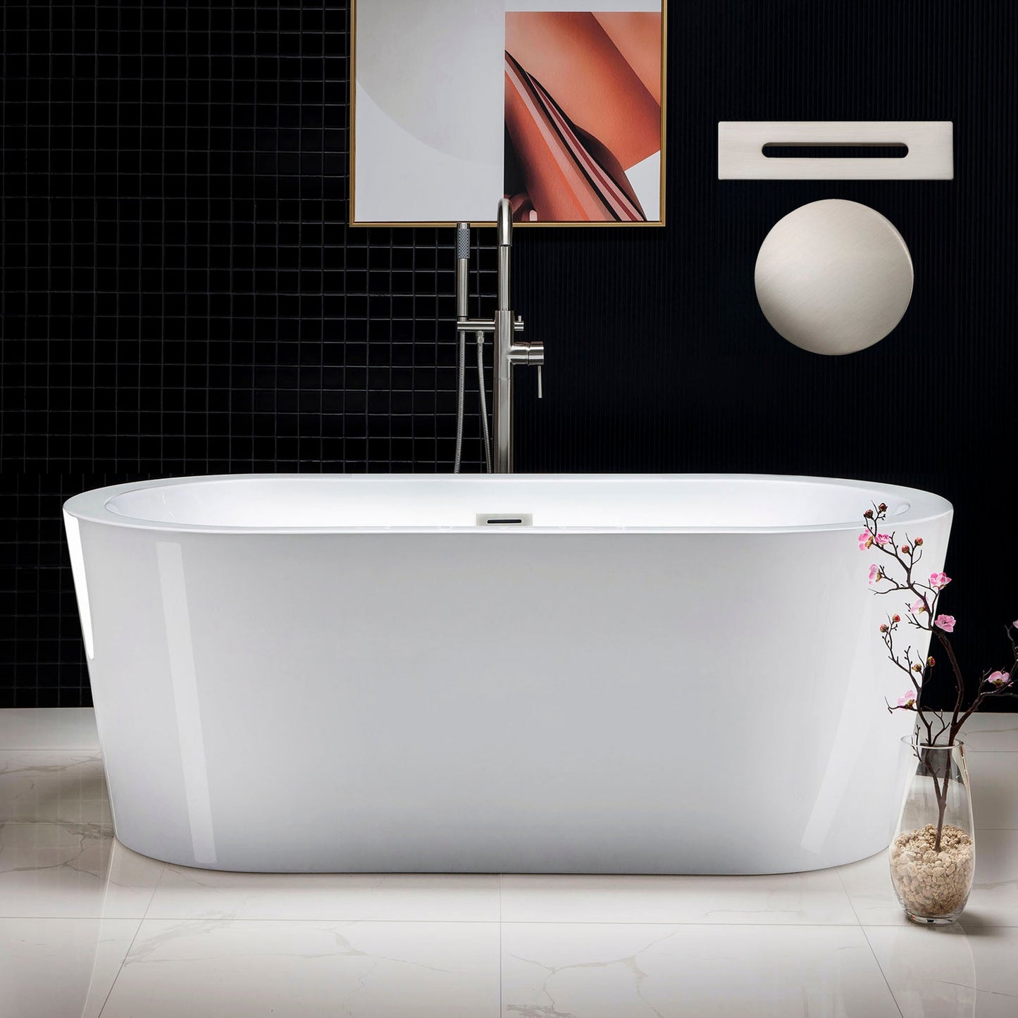 WOODBRIDGE 59" Acrylic Freestanding Bathtub Contemporary Soaking Tub